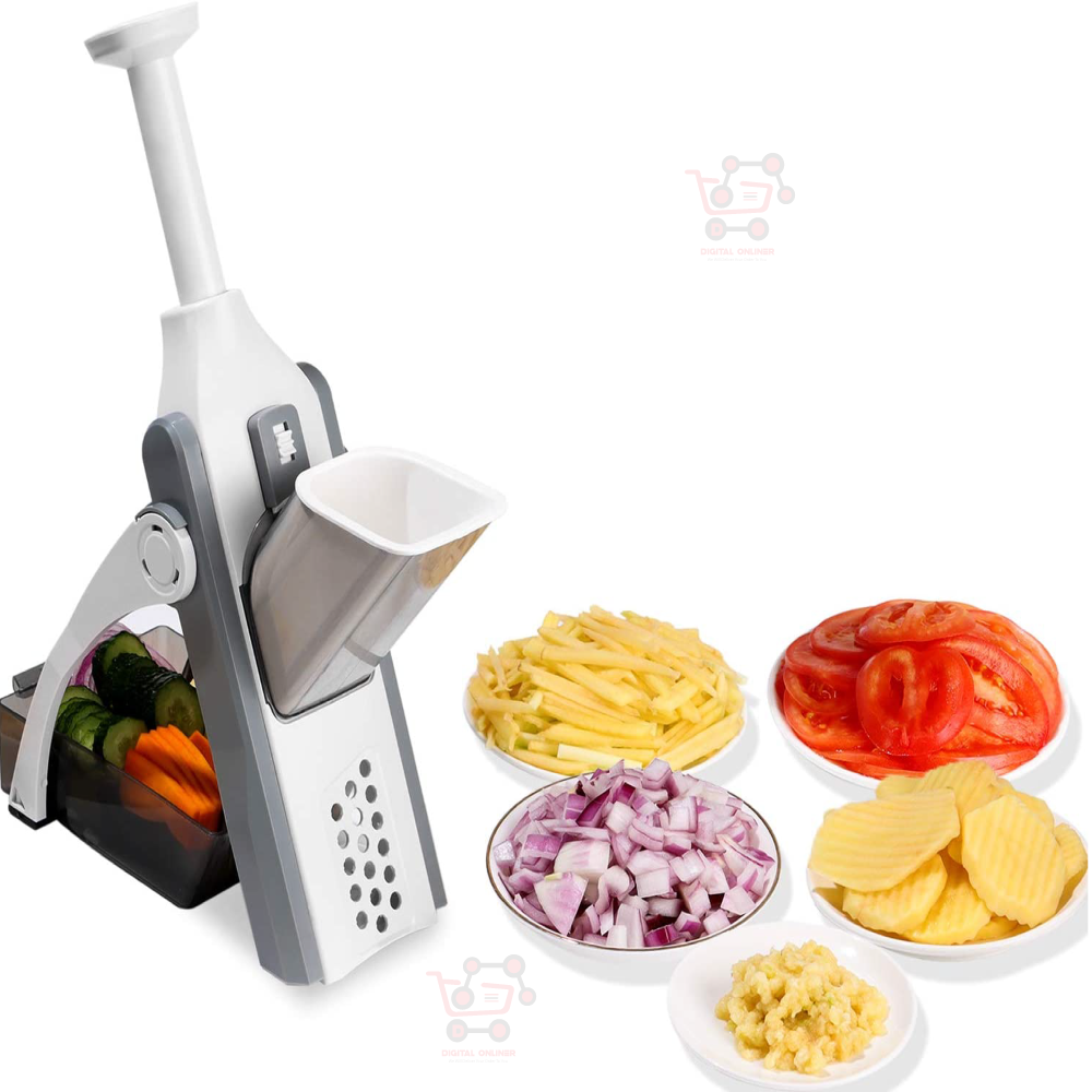 5-in-1 Multifunctional Mandoline Slicer & Vegetable Chopper – Adjustable Kitchen Vegetable Cutter with Hand Guard