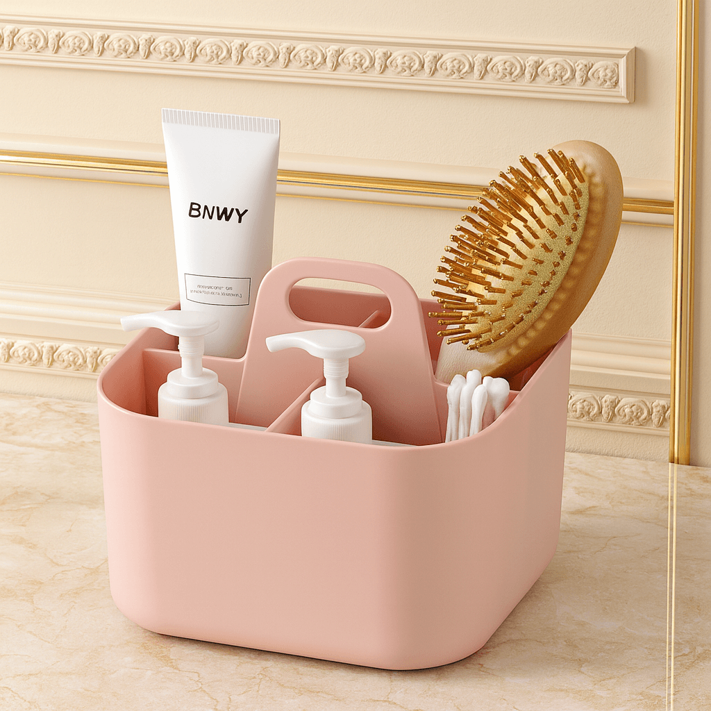 Luxury Stackable Vanity Organizer with Carry Handle – Multi-Compartment Makeup & Bathroom Storage Box