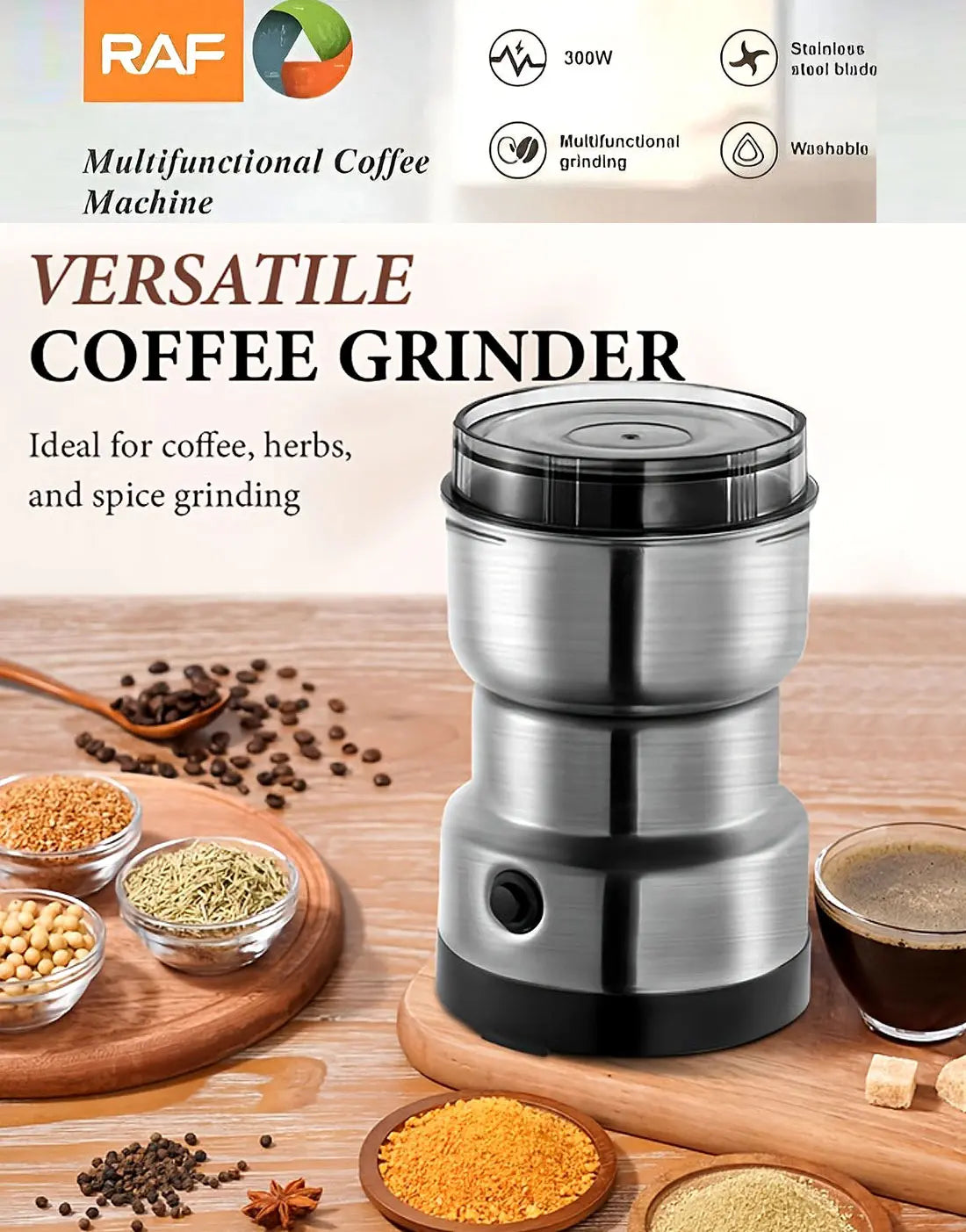 RAF Electric Masala Grinder 18274 stainless steel body.