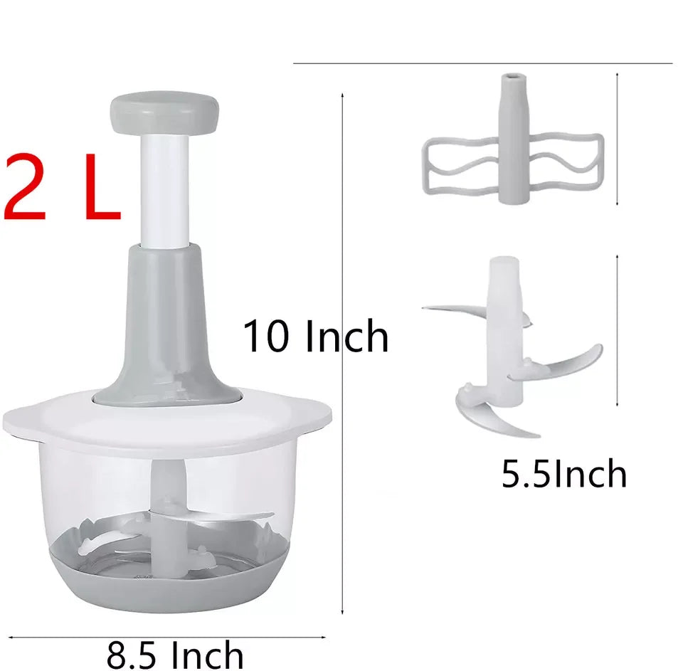 2L Manual Food Processor & Vegetable Chopper – Hand Push Mincer for Kitchen, Meat & Herbs