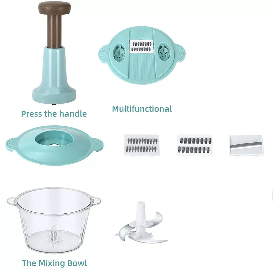 2L Manual Food Processor & Vegetable Chopper – Hand Push Mincer for Kitchen, Meat & Herbs